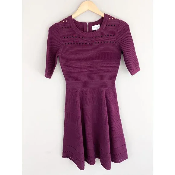 Milly | Dresses | Milly Fit And Flare Knit Short Sleeve Purple Party Dress  Small | Poshmark